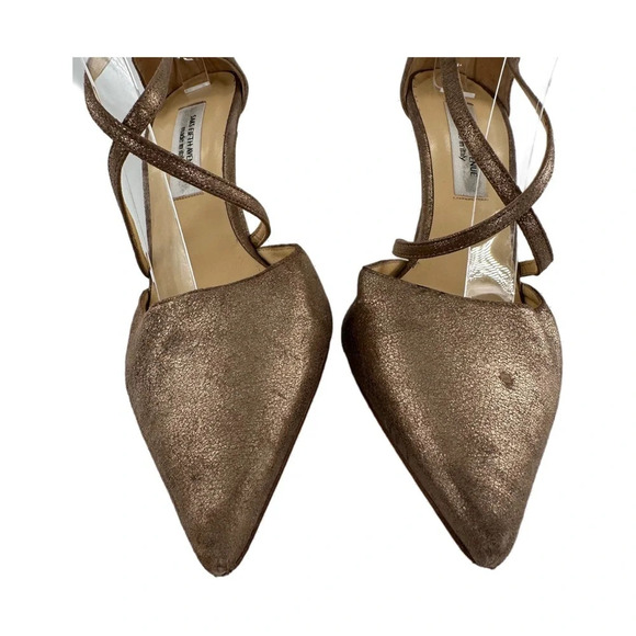 Saks Fifth Avenue heels 8.5 nubuck bronze leather pointy toe stilettos metallic - Picture 3 of 14